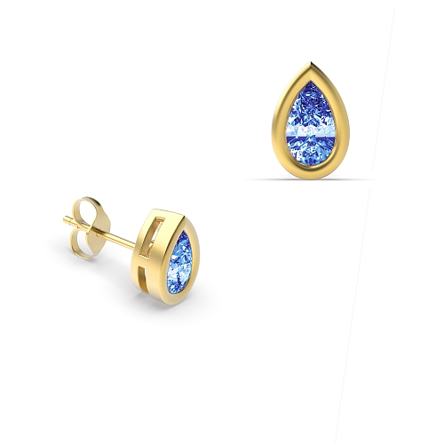 Prong Pear Yellow Gold Bezel set 5x3mm Lab Grown Diamond Earrings