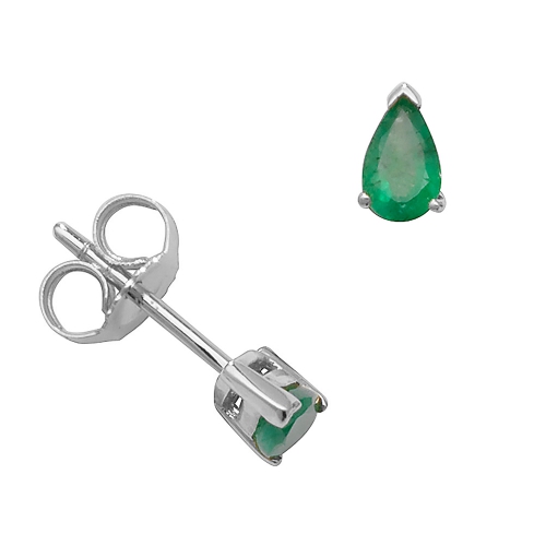 3 Prong Pear Emerald Gemstone Diamond Earrings