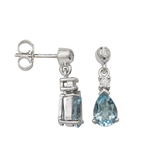 4 Prong Pear Aquamarine Gemstone Diamond Earrings