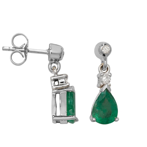 4 Prong Pear Emerald Gemstone Diamond Earrings