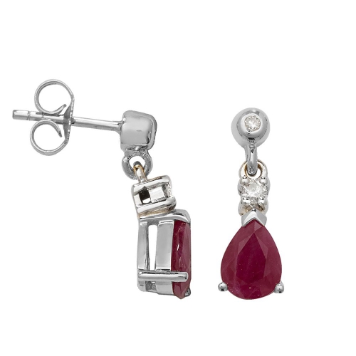 4 Prong Pear Ruby Gemstone Diamond Earrings