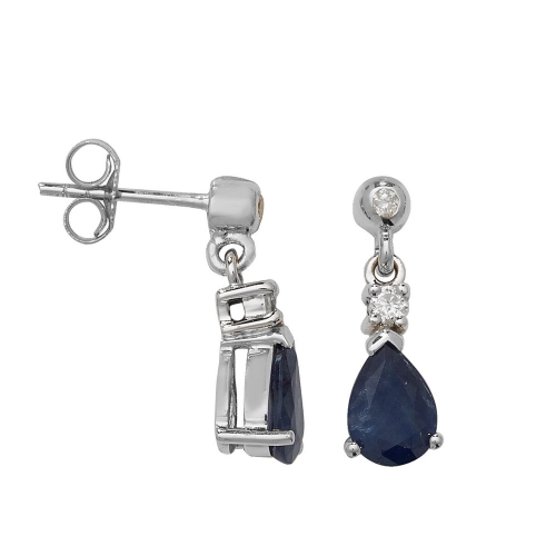 4 Prong Pear Blue Sapphire Gemstone Diamond Earrings