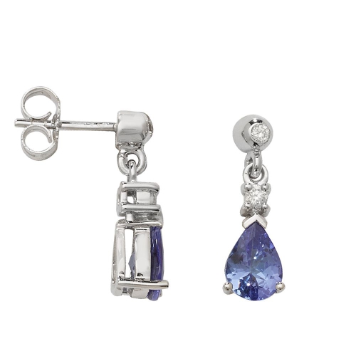 4 Prong Pear Tanzanite Gemstone Diamond Earrings