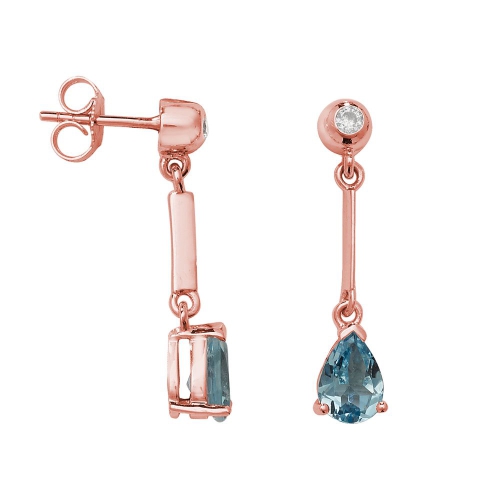 Prong Pear Rose Gold Long bar 7x5mm drop diamond and Lab Grown Diamond Earrings