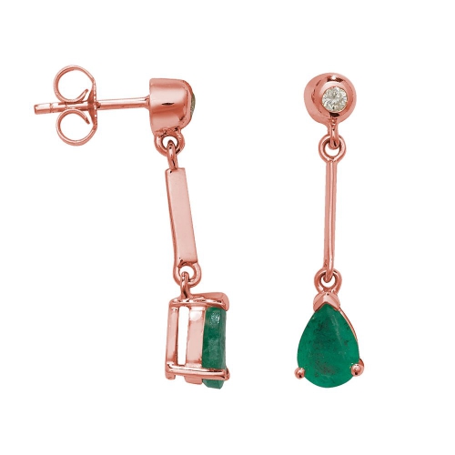 Pear Shape Long Bar Drop 7 X 5Mm Emerald Gemstone Earrings