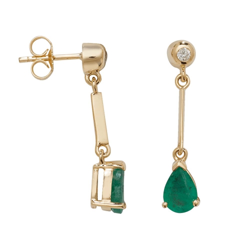 Pear Shape Long Bar Drop 7 X 5Mm Emerald Gemstone Earrings