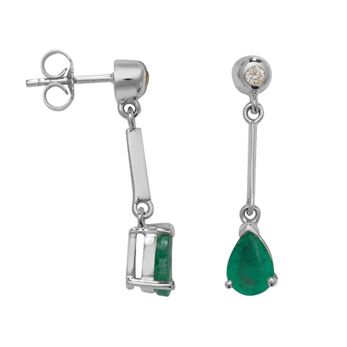 Prong Pear Silver Long bar 7x5mm drop diamond and Naturally Mined Gemstone Diamond Earrings