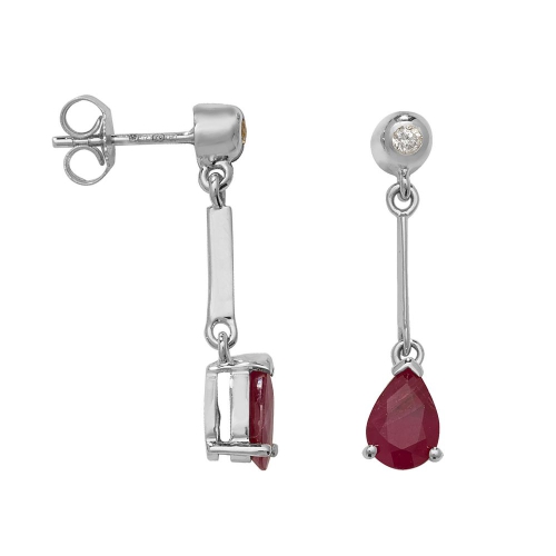 3 Prong Pear Ruby Gemstone Diamond Earrings