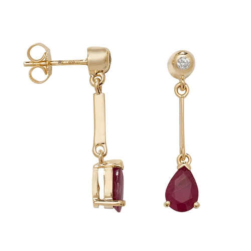 Pear Shape Long Bar Drop 7 X 5mm Ruby Gemstone Earrings