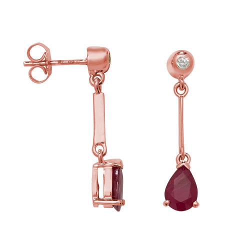 Prong Pear Rose Gold Long bar 7x5mm drop diamond and Lab Grown Diamond Earrings