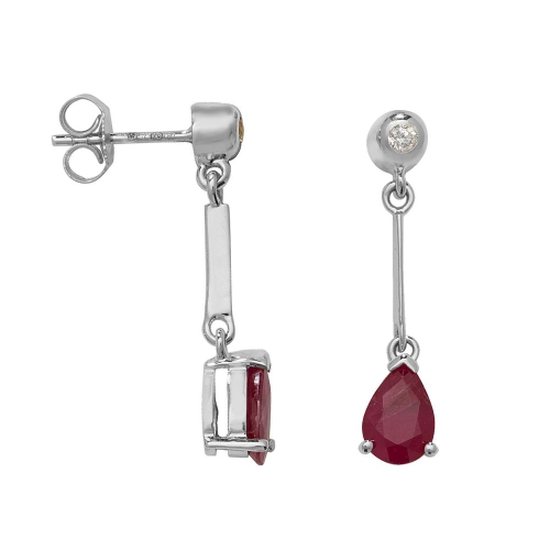 Prong Pear Silver Long bar 7x5mm drop diamond and Naturally Mined Gemstone Diamond Earrings