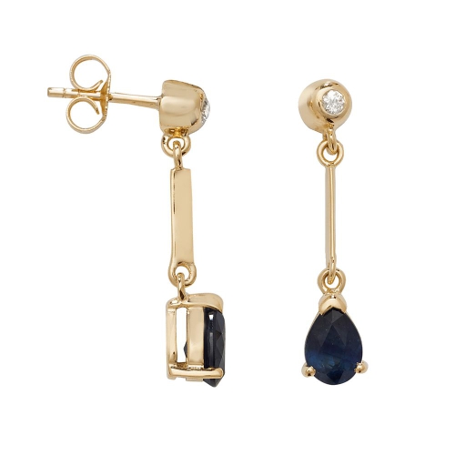 Prong Pear Yellow Gold Long bar 7x5mm drop diamond and Lab Grown Diamond Earrings