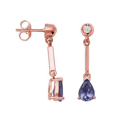 Prong Pear Rose Gold Long bar 7x5mm drop diamond and Lab Grown Diamond Earrings