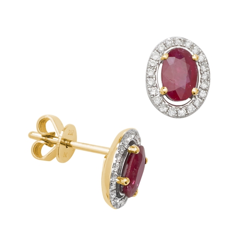 Buy Oval Shape Halo Diamond And Ruby Gemstone Earrings - Abelini