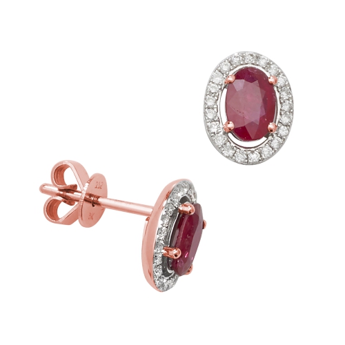 Pave Setting Oval Rose Gold Classic halo diamond and Lab Grown Diamond Earrings