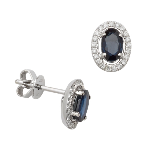 Pave Setting Oval Blue Sapphire Gemstone Diamond Earrings