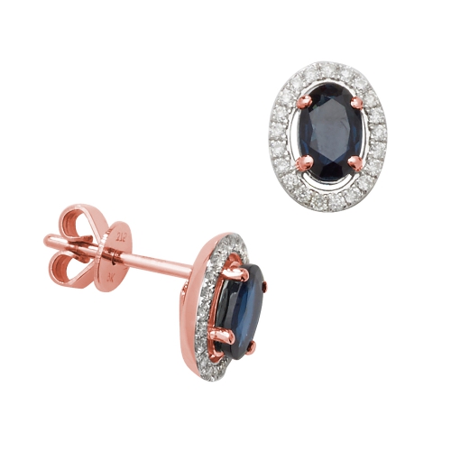 Pave Setting Oval Rose Gold Classic halo diamond and Lab Grown Diamond Earrings
