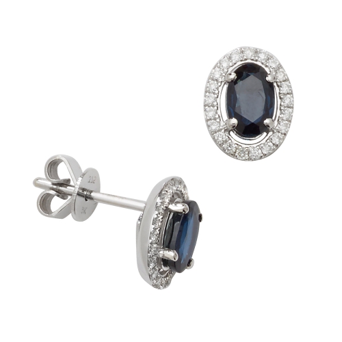 Pave Setting Oval Silver Classic halo diamond and Naturally Mined Gemstone Diamond Earrings