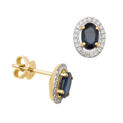 Pave Setting Oval Yellow Gold Classic halo diamond and Lab Grown Diamond Earrings