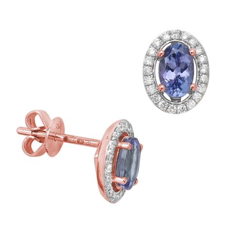 Pave Setting Oval Rose Gold Classic halo diamond and Lab Grown Diamond Earrings