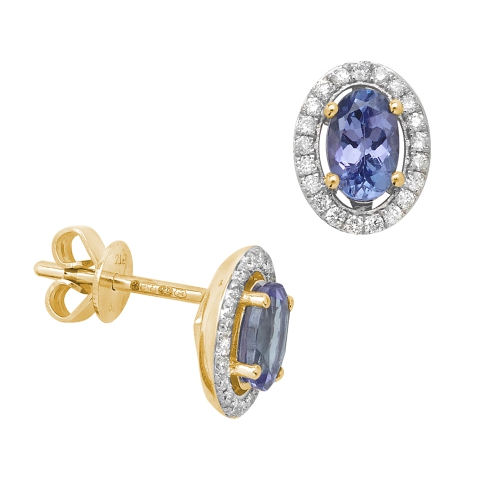 Pave Setting Oval Yellow Gold Classic halo diamond and Lab Grown Diamond Earrings