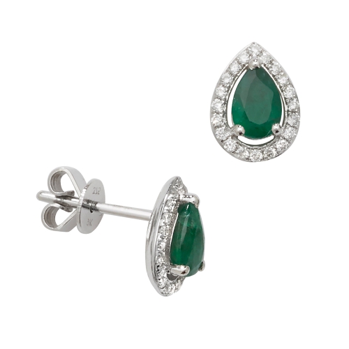 Pave Setting Pear Emerald Gemstone Diamond Earrings