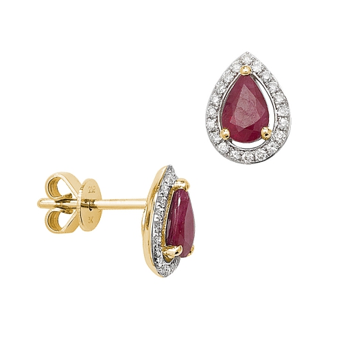 Buy Pear Shape Halo Diamond And Ruby Gemstone Earrings - Abelini