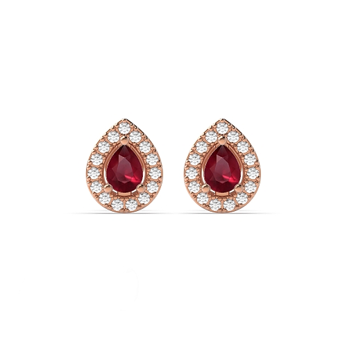 Prong Pear Rose Gold Classic halo diamond and Lab Grown Diamond Earrings
