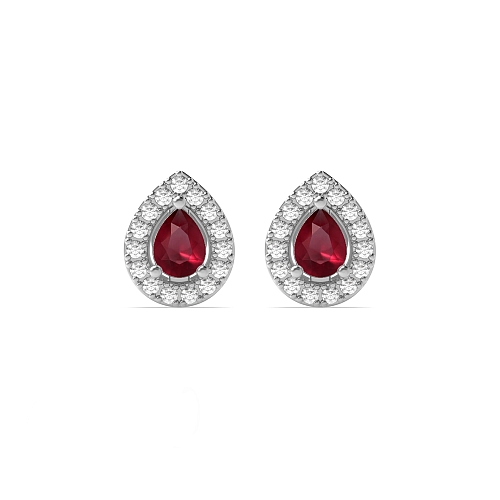 Prong Pear Classic halo diamond and Lab Grown Diamond Earrings