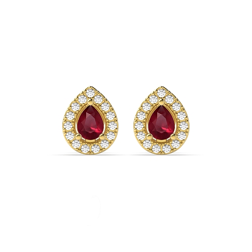 Prong Pear Yellow Gold Classic halo diamond and Lab Grown Diamond Earrings