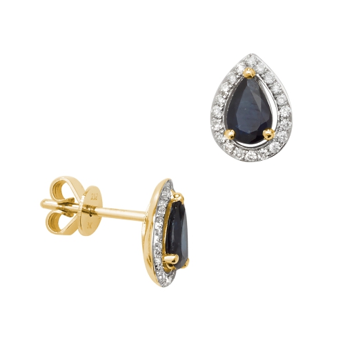 Pear Shape Halo Diamond And Blue Sapphire Gemstone Earrings