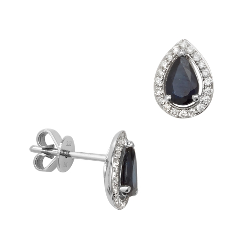 Prong Pear Silver Classic halo diamond and Naturally Mined Gemstone Diamond Earrings