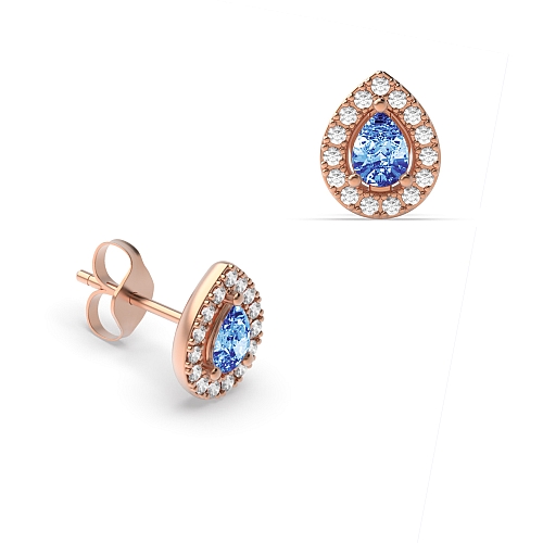 Prong Pear Rose Gold Classic halo diamond and Lab Grown Diamond Earrings