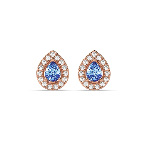Prong Pear Rose Gold Classic halo diamond and Lab Grown Diamond Earrings