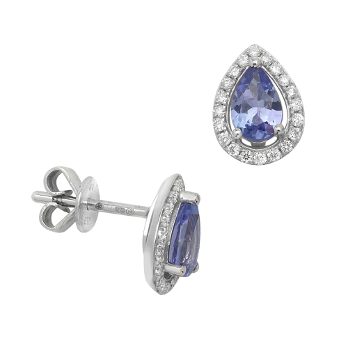 Prong Pear Silver Classic halo diamond and Naturally Mined Gemstone Diamond Earrings