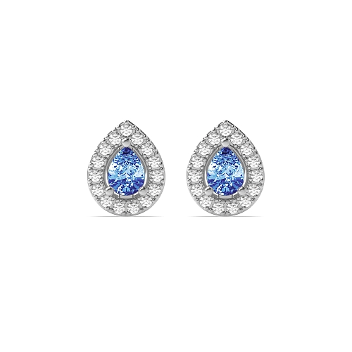 Prong Pear Classic halo diamond and Lab Grown Diamond Earrings
