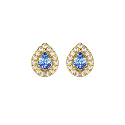 Prong Pear Yellow Gold Classic halo diamond and Lab Grown Diamond Earrings