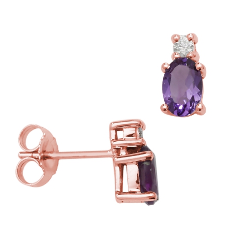 4 Prong Oval Rose Gold 6x4mm halo diamond and Lab Grown Diamond Earrings