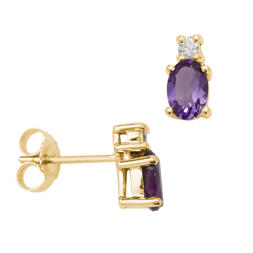 4 Prong Oval Yellow Gold 6x4mm halo diamond and Lab Grown Diamond Earrings