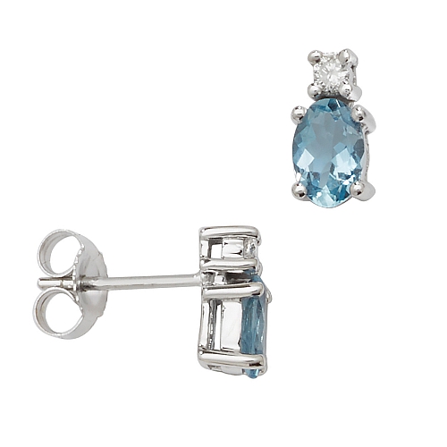 4 Prong Oval Silver 6x4mm halo diamond and Naturally Mined Gemstone Diamond Earrings