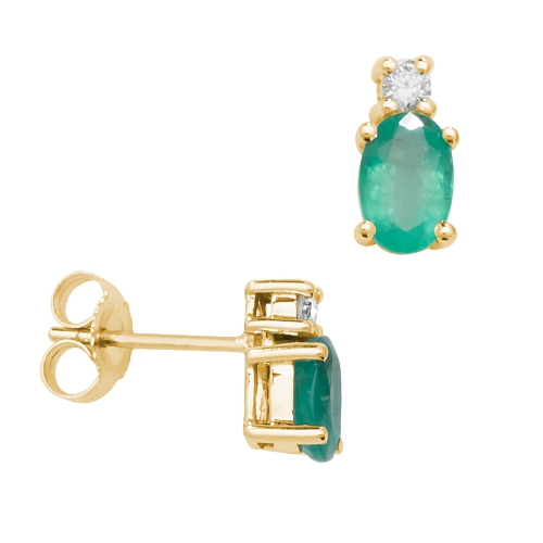 4 Prong Oval Yellow Gold 6x4mm halo diamond and Lab Grown Diamond Earrings