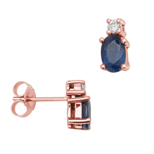 Oval Shape Diamond And 6 X 4Mm Blue Sapphire Gemstone Earrings