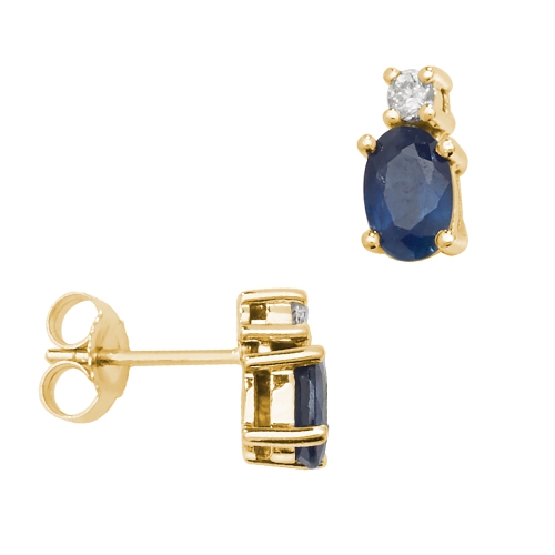 Oval Shape Diamond And 6 X 4Mm Blue Sapphire Gemstone Earrings