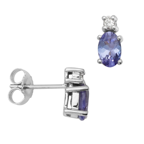 4 Prong Oval Tanzanite Gemstone Diamond Earrings