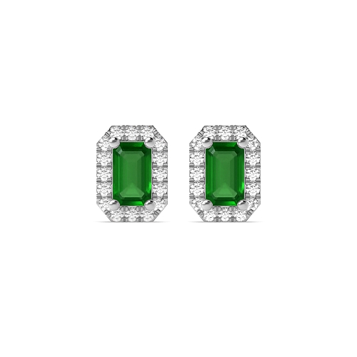 4 Prong Emerald 4.5x3mm halo diamond and Lab Grown Diamond Earrings