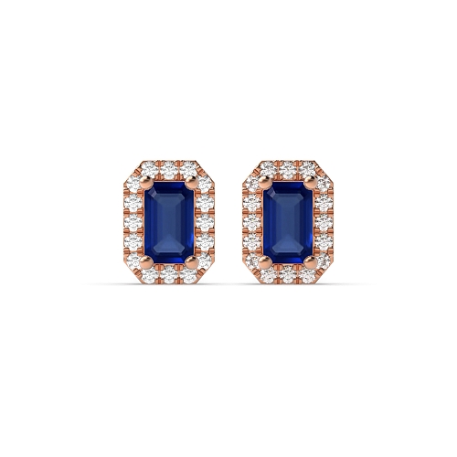 4 Prong Emerald Rose Gold 4.5x3mm halo diamond and Lab Grown Diamond Earrings