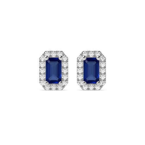 4 Prong Emerald 4.5x3mm halo diamond and Lab Grown Diamond Earrings