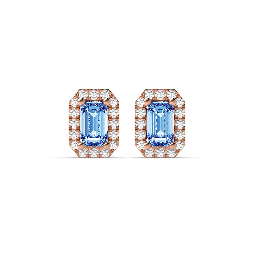 4 Prong Emerald Rose Gold 4.5x3mm halo diamond and Lab Grown Diamond Earrings