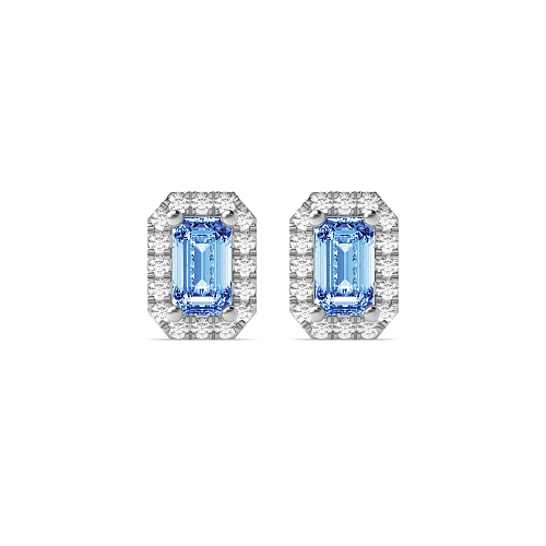 4 Prong Emerald White Gold 4.5x3mm halo diamond and Lab Grown Diamond Earrings