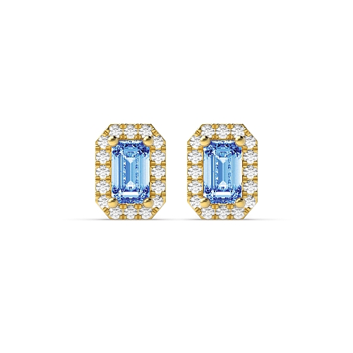 4 Prong Emerald Yellow Gold 4.5x3mm halo diamond and Lab Grown Diamond Earrings
